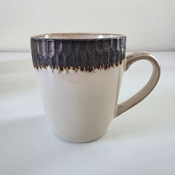 Crate & Barrel Ceramic Mugs Set of 4 Teal Bronze Textured Asian Style Mid Centur - Picture 10 of 13